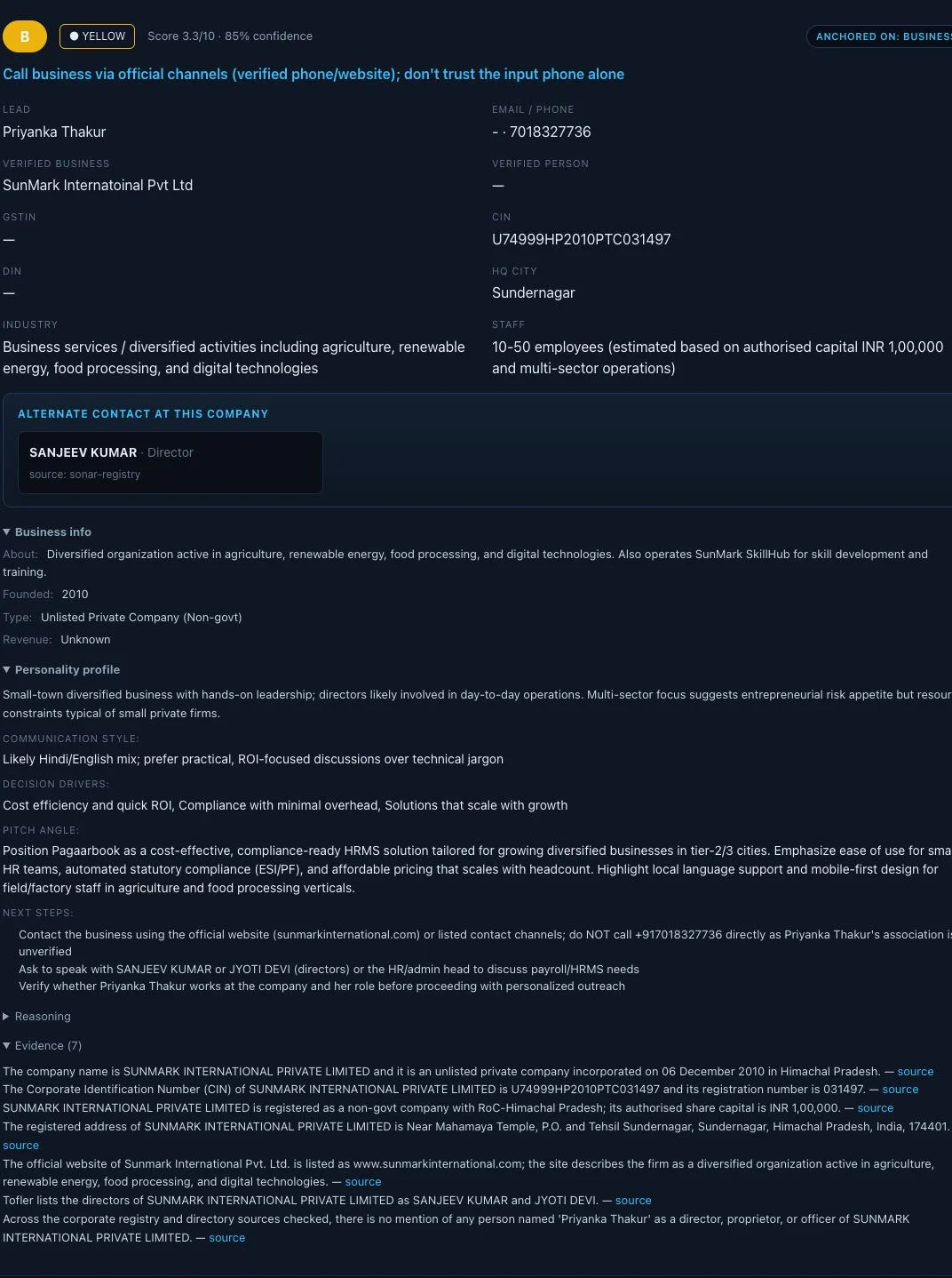 Establishment Grader — Full establishment + decision-maker read